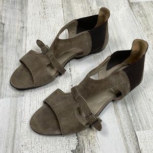 AGL shimmer dark taupe suede adjustable strap slip-on sandals - 37.5 EU / 7.5 US